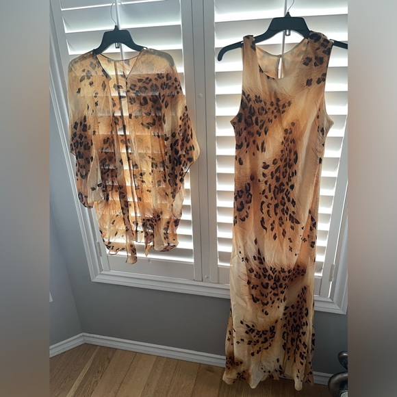 Vintage Dresses & Skirts - Vtg 2pc Leopard Print Matching Maxi Dress and Cover-up Set Boho Summer Medium